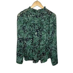 Maison d' Amelie Anthropologie sheer green tropical print blouse size XS